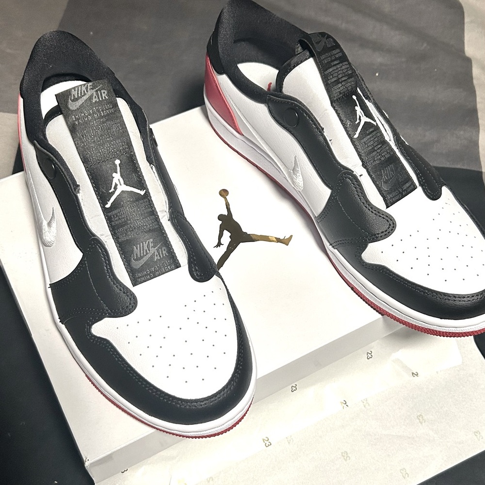 New Women’s Air Jordan 1 Retro Low Slip Ons White-GymRed-Black